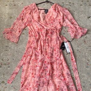 Adrianna Papell Pink Floral Long Sleeve Dress